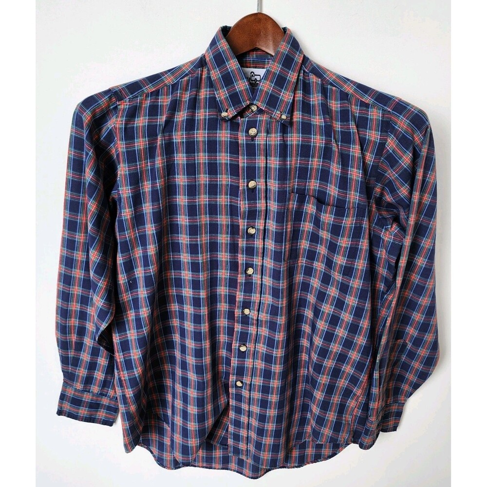 Vintage Woolrich Mens Medium Button Down Shirt Blue Red Plaid